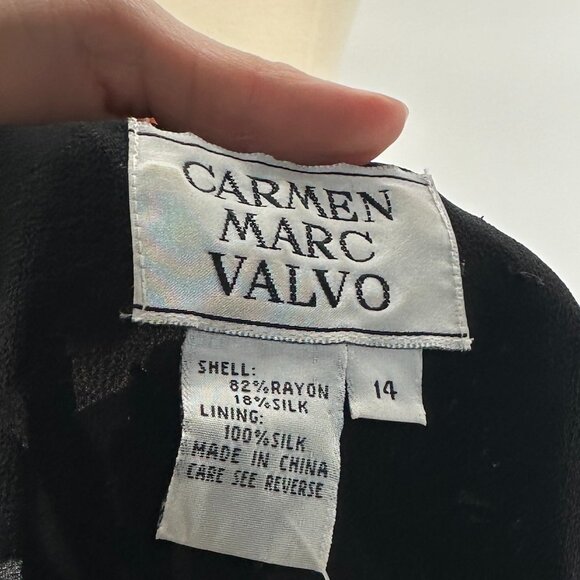 Vintage 1990s Carmen Marc Valvo Black Rayon Silk Velvet Beaded Evening Ensemble - Picture 5 of 5